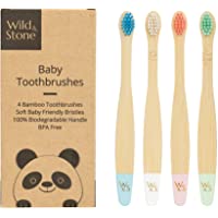 Wild &amp- Stone | Cepillo de dientes de bambú orgánico para bebés | Cuatro colores | Cerdas de fibra | Mango 100…
